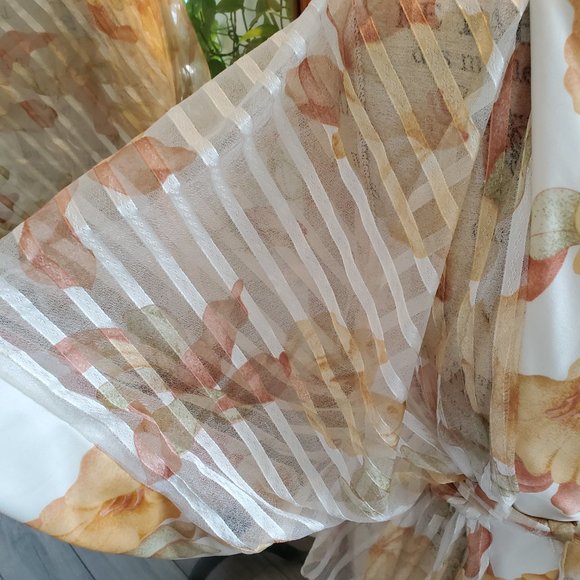 VINTAGE | Sheer Floral Robe Kimono Pastel Belted Night Gown (Size S) - Picture 7 of 13